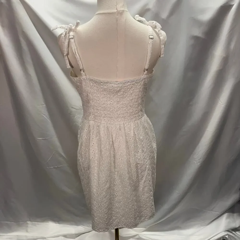 Selfie Juniors White Eyelet Dress Large Cotton Sleeveless Cute Summer Graduation